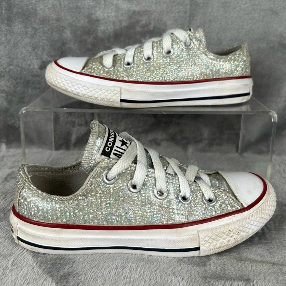 Converse All Stars Little Girls 11 Silver Glitter Chuck‎ Taylors Glam Sparkles